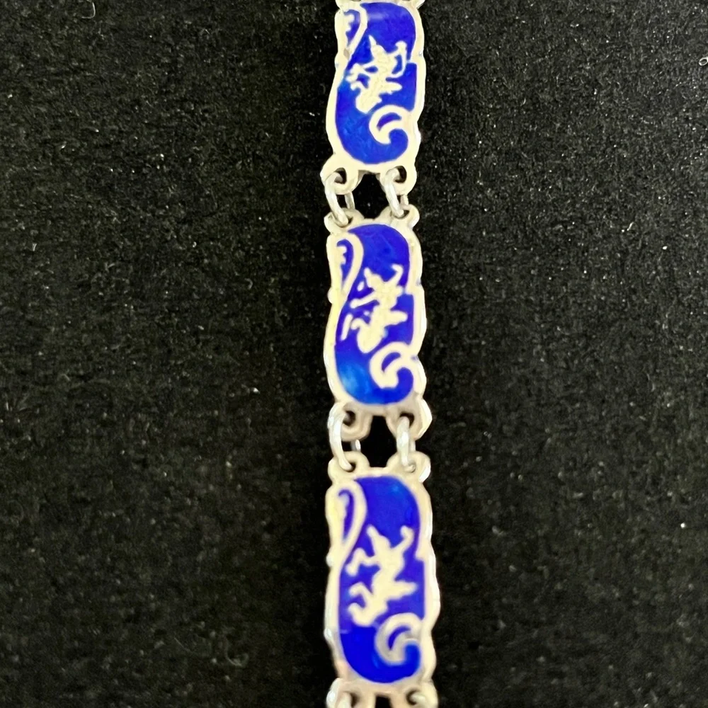 Vintage Siam dancer sterling silver cobalt blue bracelet. - Picture 4 of 4
